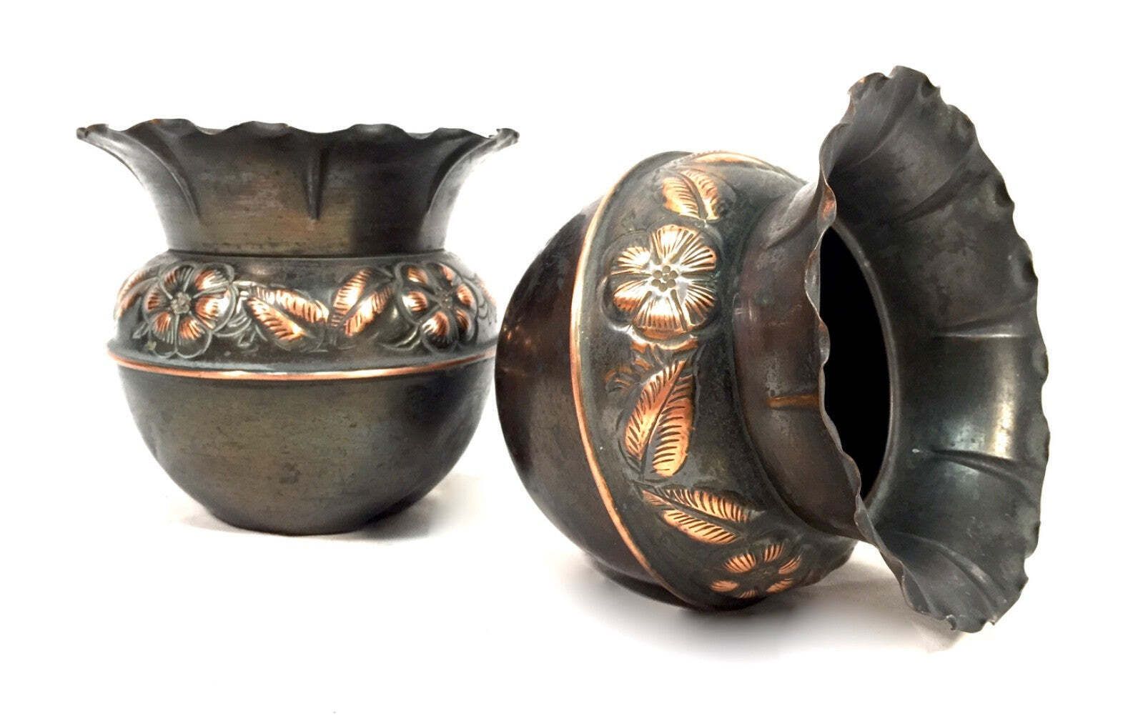 Antique Pair Of Arts & Crafts Copper Planters / Plant Pots / Art Nouveau C1900