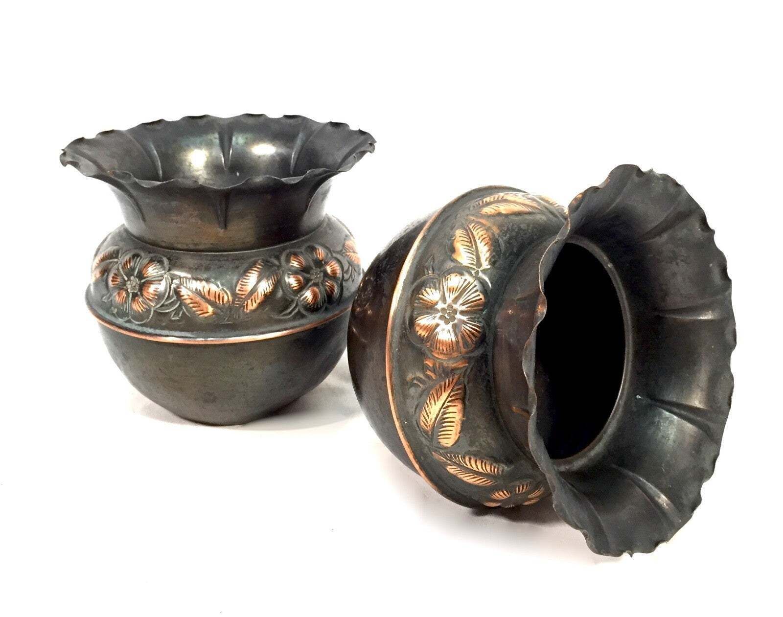 Antique Pair Of Arts & Crafts Copper Planters / Plant Pots / Art Nouveau C1900 photo for sale