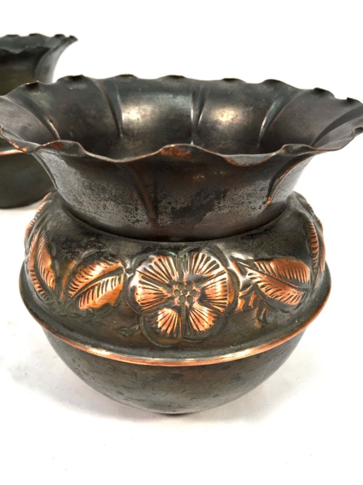 Antique Pair Of Arts & Crafts Copper Planters / Plant Pots / Art Nouveau C1900 photo 95.0