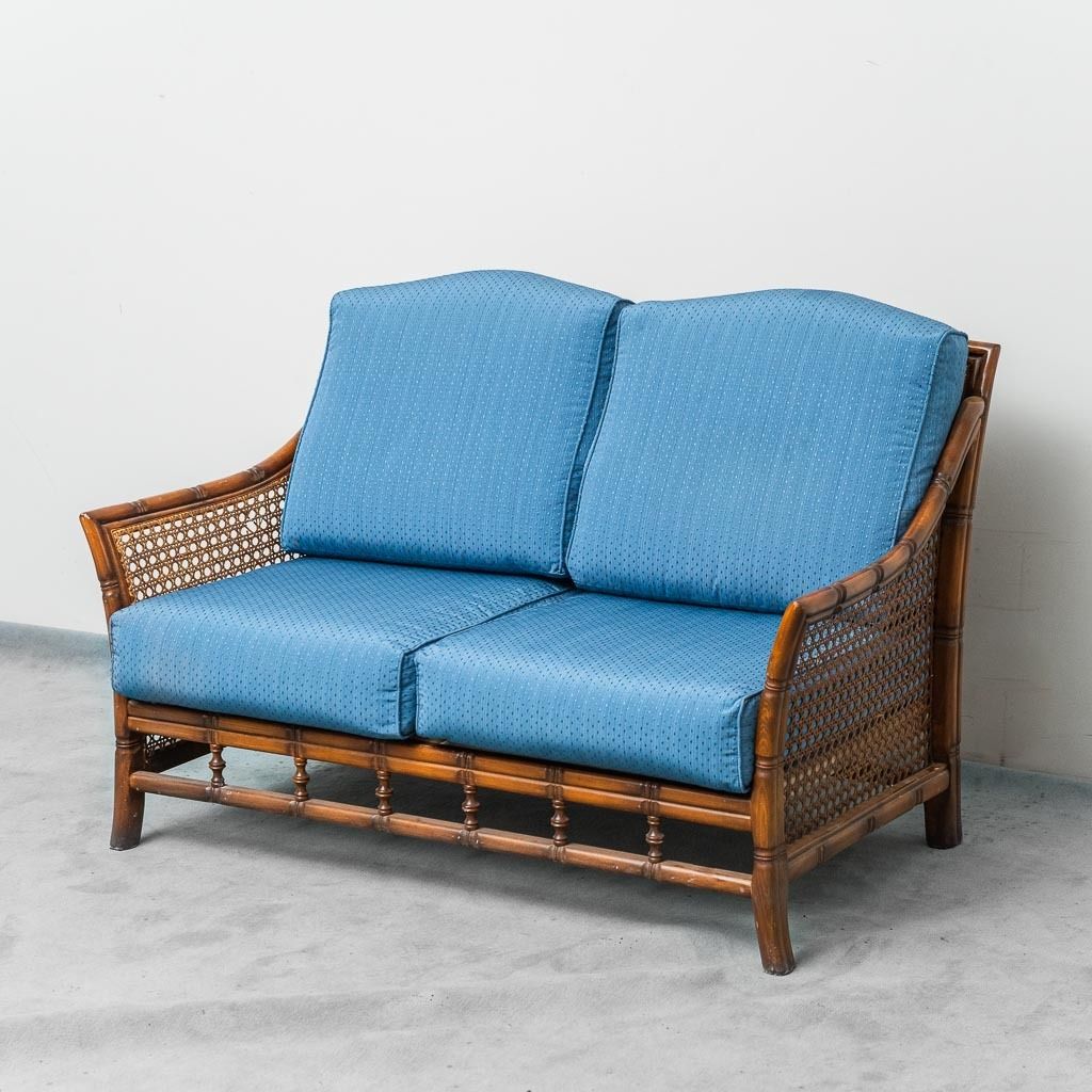 Vintage 2 Seater Sofa In Bamboo And Vienna Straw From The 1960s.