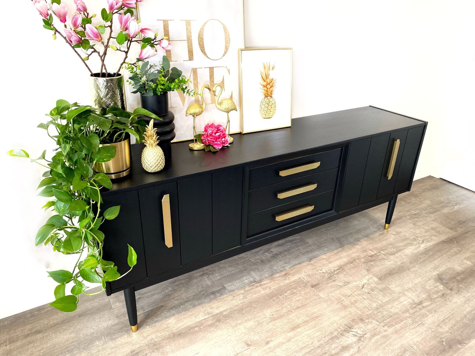 Furniture Mid Century Modern G Plan Sideboard Painted Black With Gold Handles photo