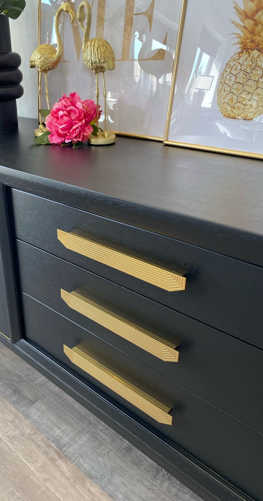photo buy Mid Century Modern G Plan Sideboard Painted Black With Gold Handles