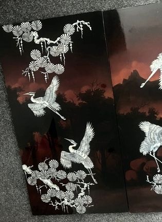 Vintage Set Of Wall Panels, Chinese  Display, Lacquer, Mother Of Pearl, photo vinterior