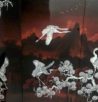 Vintage Set Of Wall Panels, Chinese  Display, Lacquer, Mother Of Pearl, photo vintage