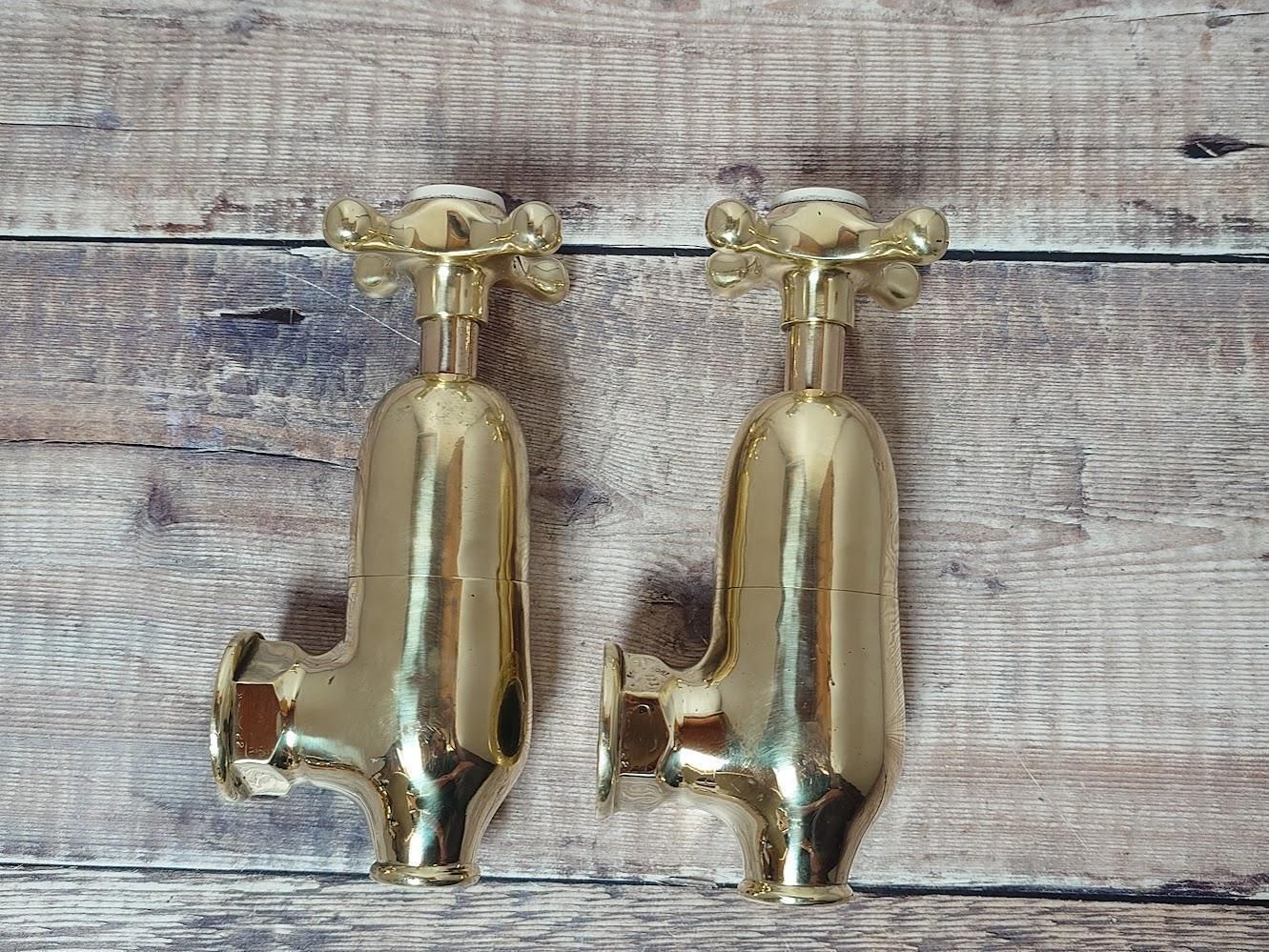 Antique Brass Bottle Bath Faucet Taps Pair, Overhauled Ready To Fit, Vintage Polished Brass Globe Taps photo buy