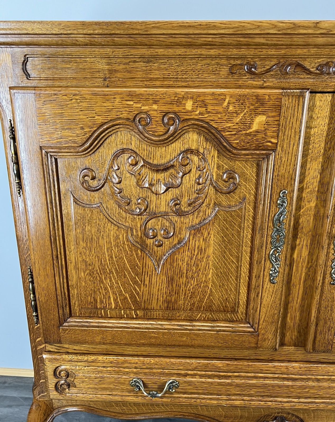 Cabinet Vintage French Louis Style Oak Carved Sideboard With Drawer Lot 4017 photo vintage