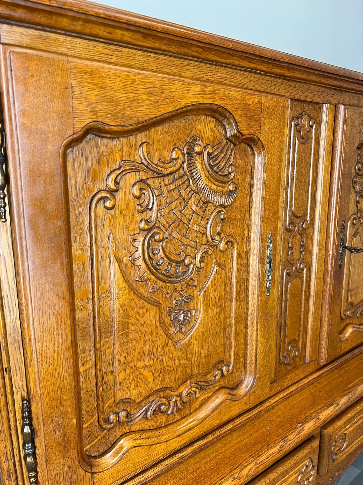 Cabinet Vintage French Louis Style Oak Carved Sideboard With Drawers Lot 4015 photo vintage
