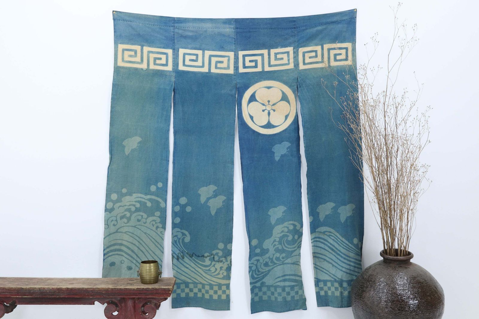 Early 20th Century Indigo Dyed Japanese Noren Curtain