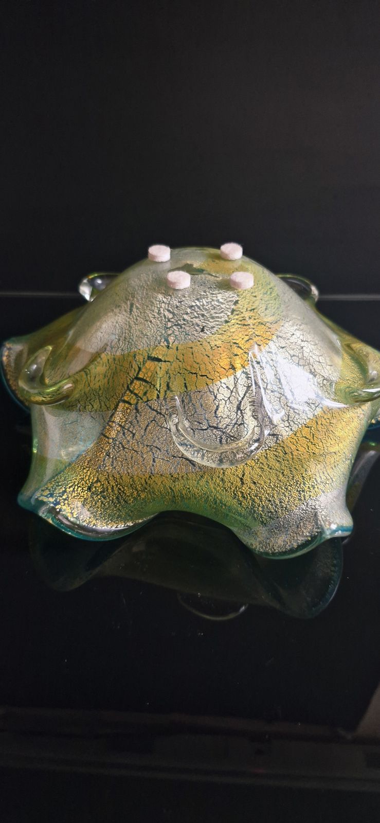 Mid Century Large Murano Glass Centerpiece With Gold And Silver Leaves photo vinterior