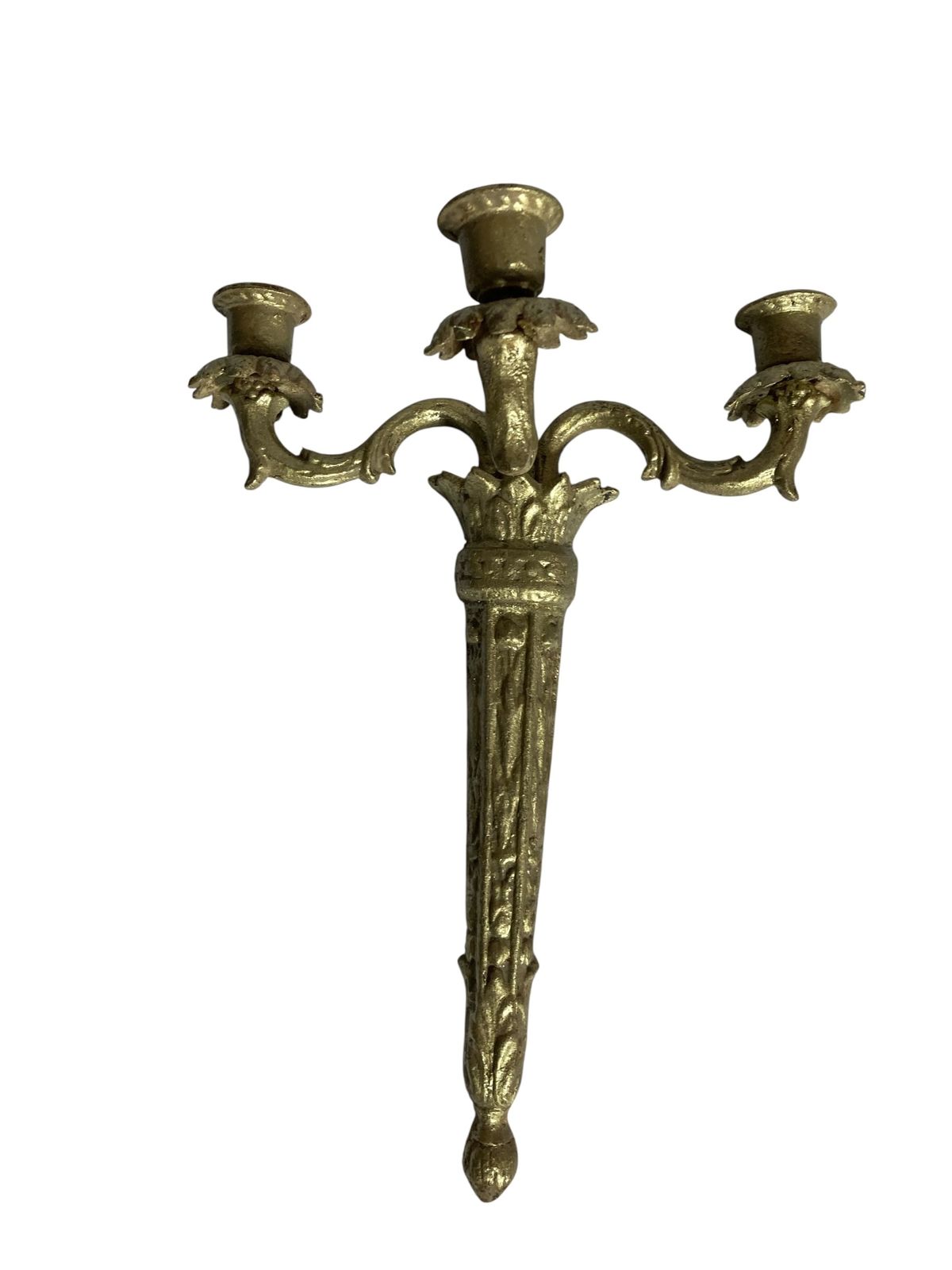 Pair Of Ornate Reclaimed Cast Iron Wall Sconces Candelabra Gilt Style Finish photo vintage