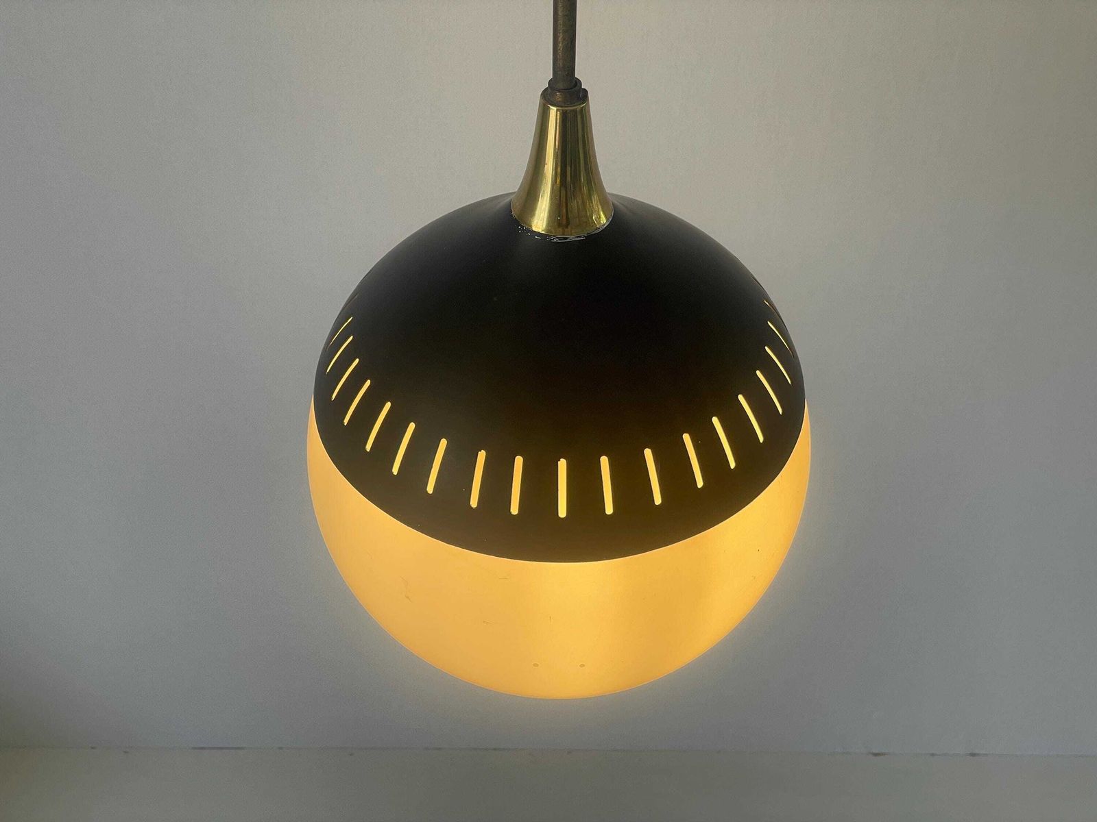 Black Metal And Glass Pendant Lamp, In Style Of Stilnovo, 1960s, Italy photo Lighting