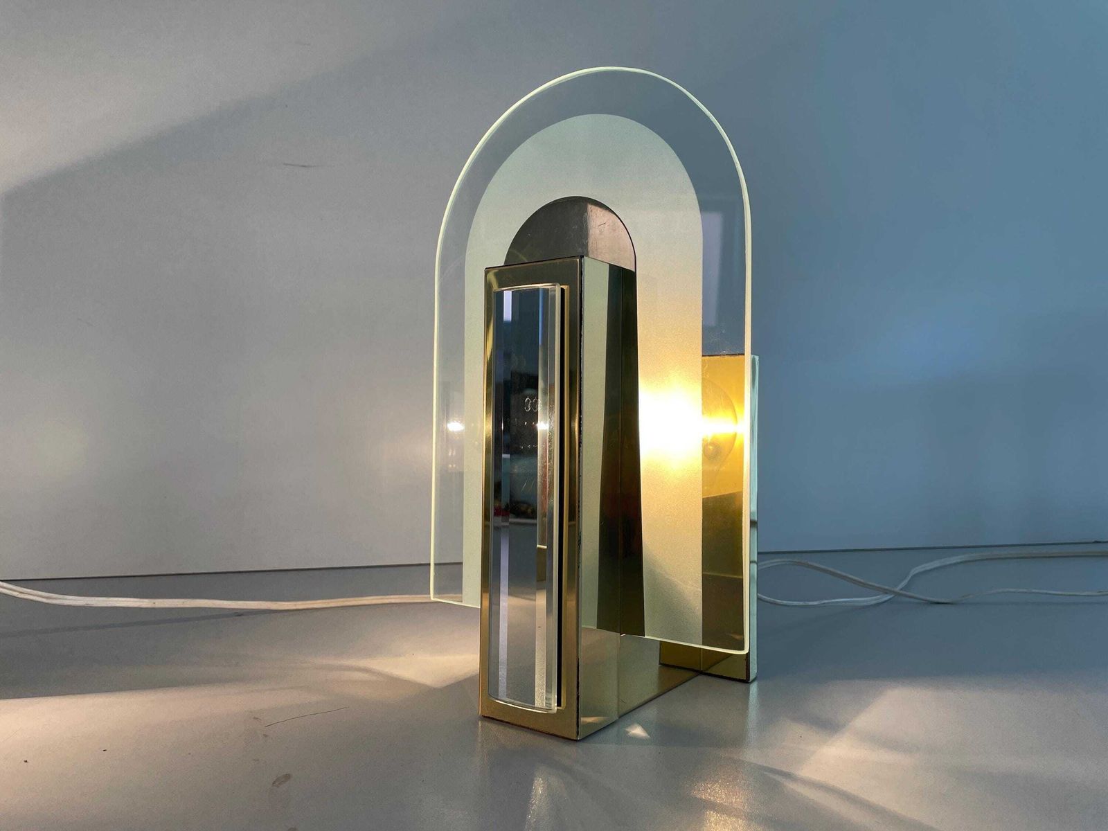 photo furniture Rare Beautiful Brass & Glass Pair Of Sconces, 1970s, Germany