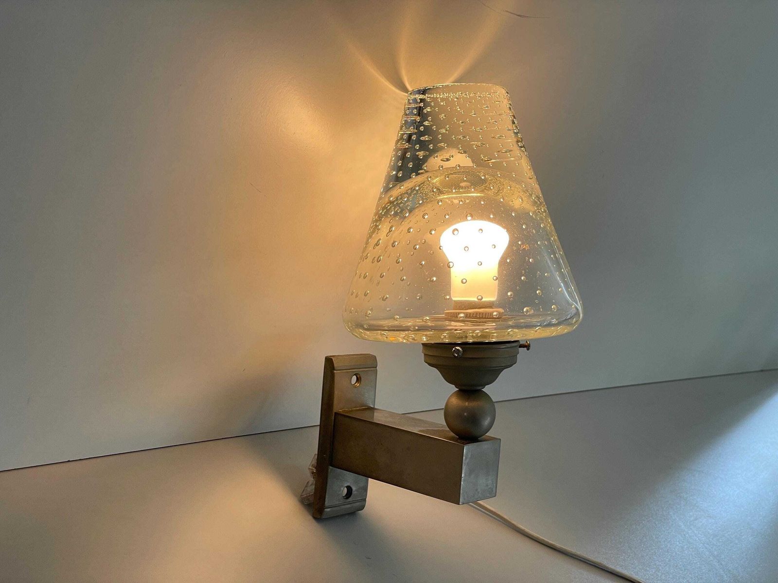 Exclusive Italian Seguso Glass And Metal Luxurious Wall Lamp, 1950s, Italy photo Lighting