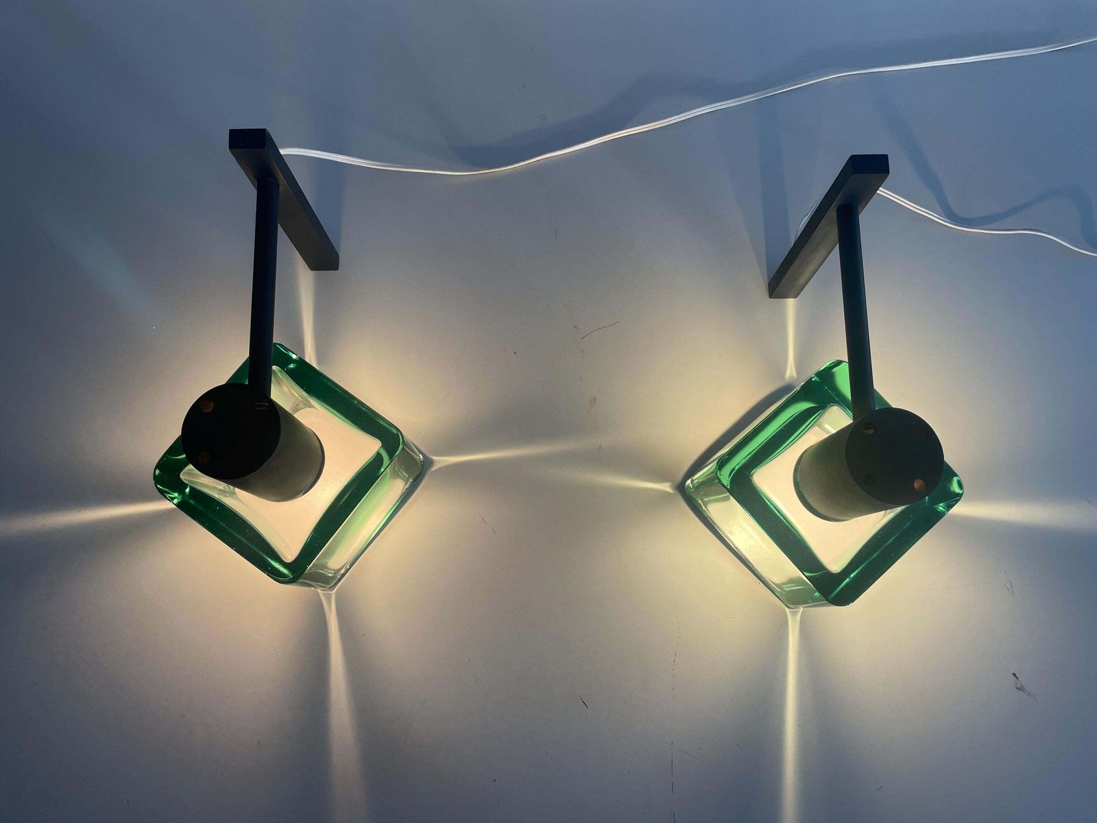 Exclusive Green Glass And Metal Pair Of Wall Lamps By Seguso, 1950s, Italy photo 3587.0