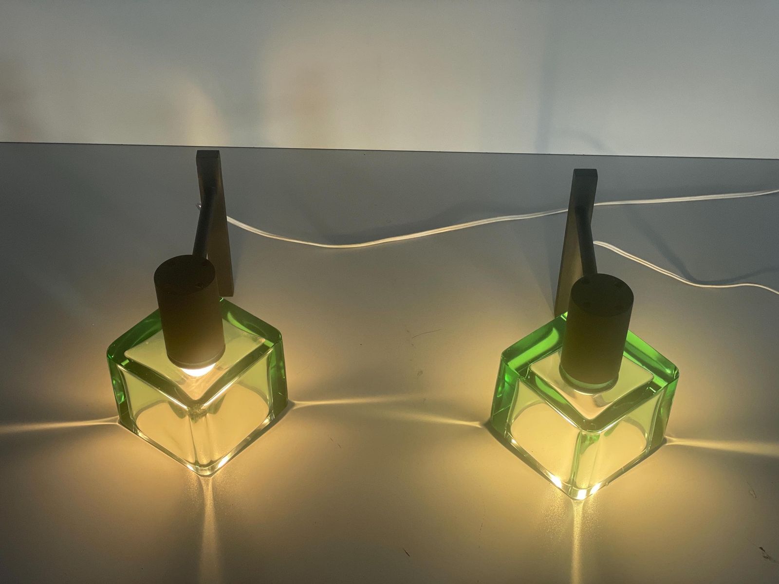 photo furniture Exclusive Green Glass And Metal Pair Of Wall Lamps By Seguso, 1950s, Italy
