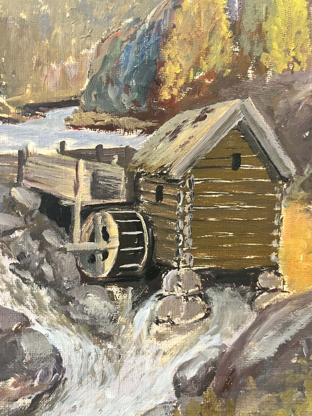 Rustic Watermill Landscape  Oil Painting By Swedish Artist Henning, 1962 photo for sale