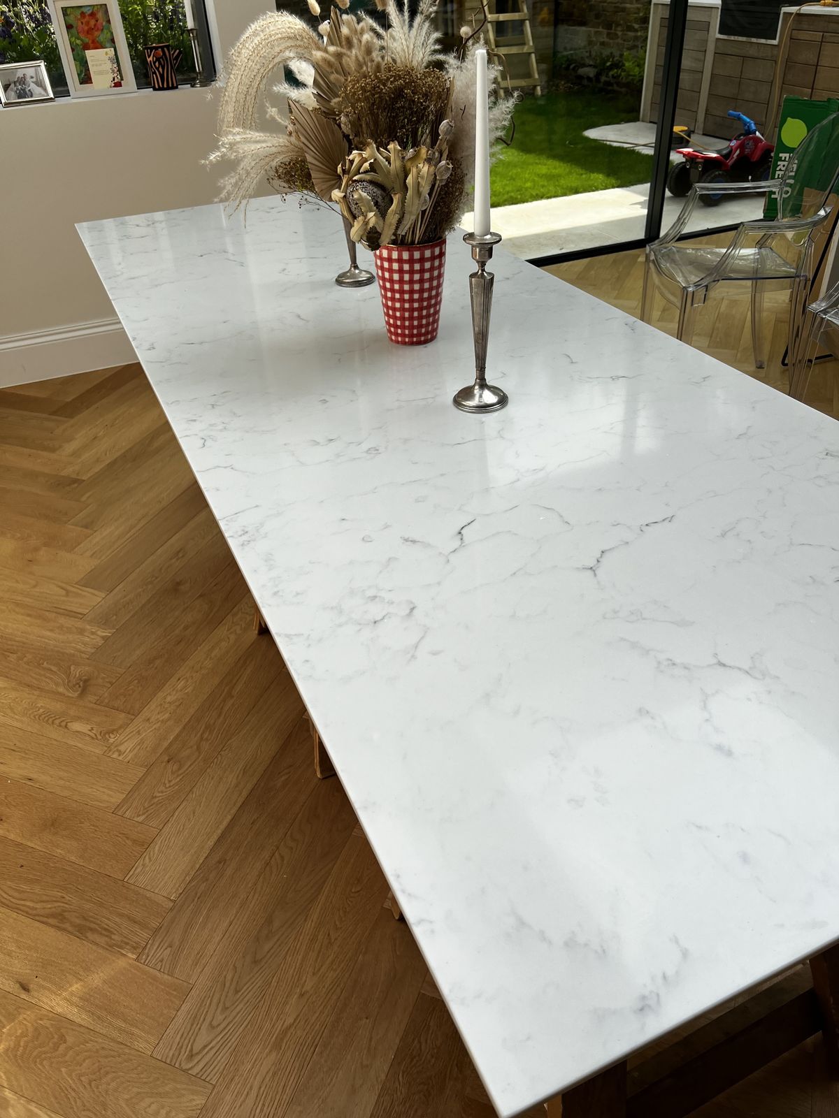 Quartz Top Wooden Trestle Dining Table photo buy