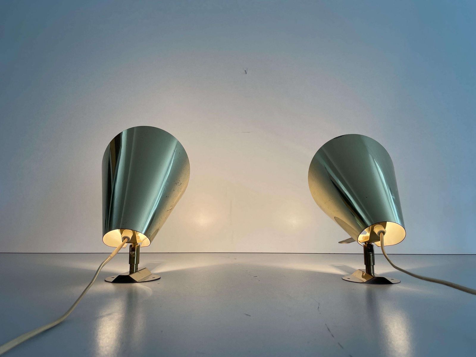 Scandinavian Design Gold Metal Pair Of Sconces, 1970s, Sweden photo furniture