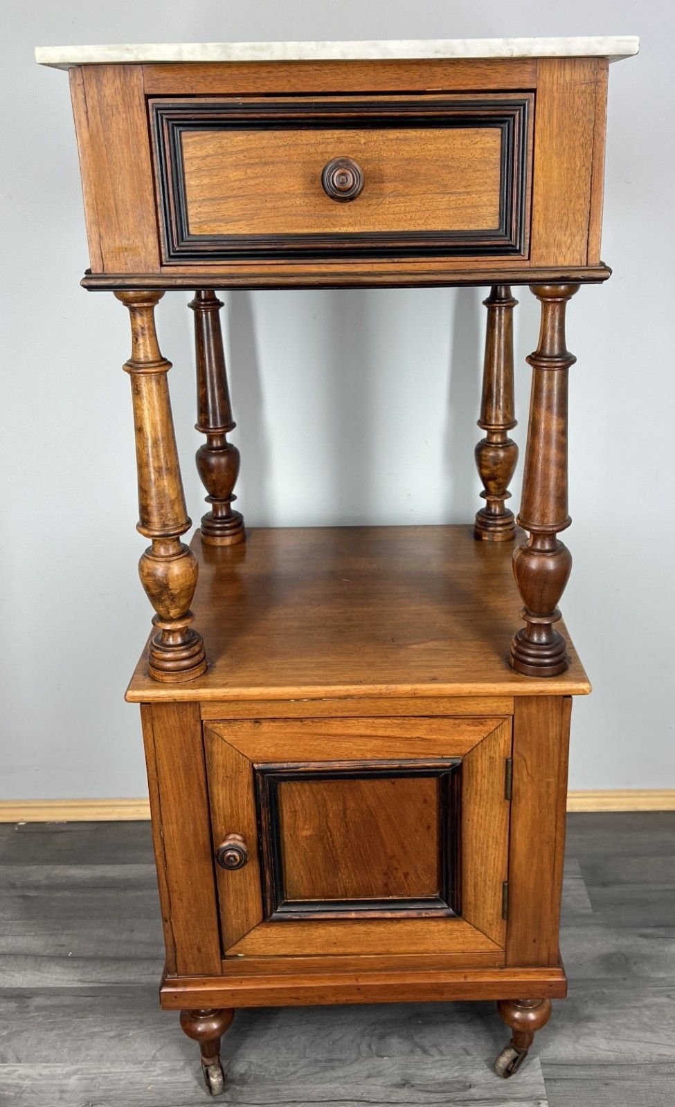 Bedside Table Antique French Walnut Marble Top Cupboard Cabinet Lot 4043 photo furniture