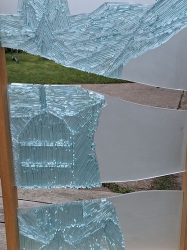 Unique Modernist Fused Glass Panel Sculpture Male Torso On Oak Ooak photo 145.0
