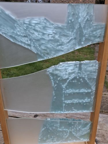 photo vintage Unique Modernist Fused Glass Panel Sculpture Male Torso On Oak Ooak