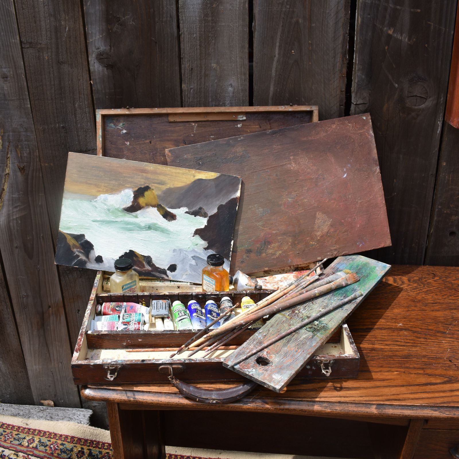 Antique Winsor And Newton Oil Paint Tubes Artist Wooden Box Travel Case