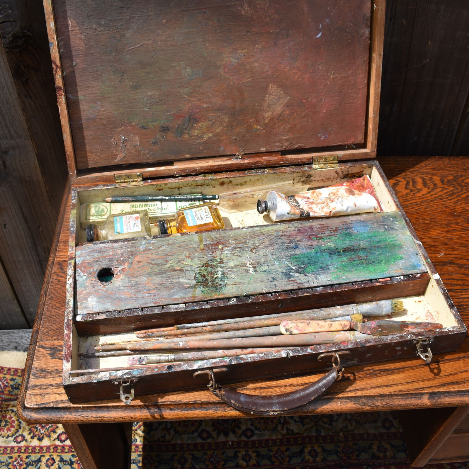 Antique Winsor And Newton Oil Paint Tubes Artist Wooden Box Travel Case photo Home Decor