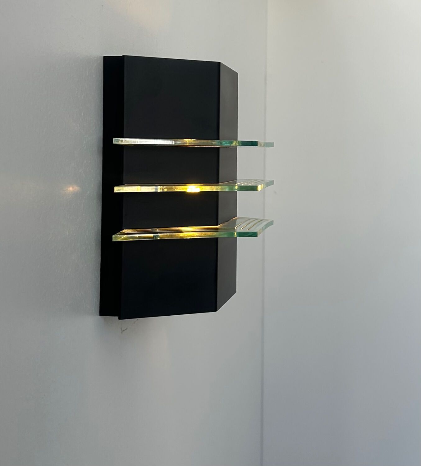 Vintage Black Metal And Glass Wall Lamp, France 1980 photo vinterior