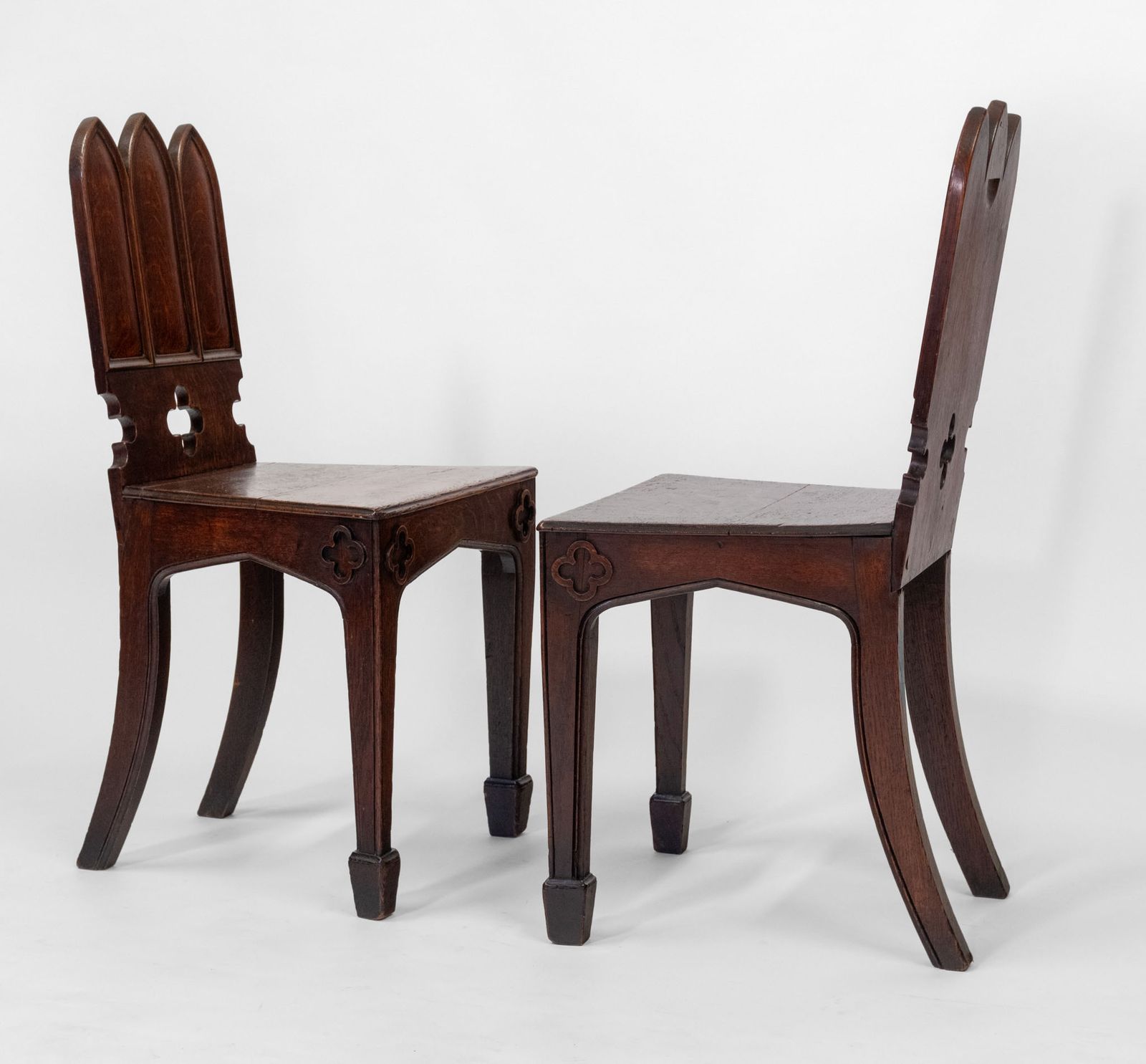 Pair Of Regency Gothic Revival English Oak Hall Chairs Circa 1825 photo vinterior