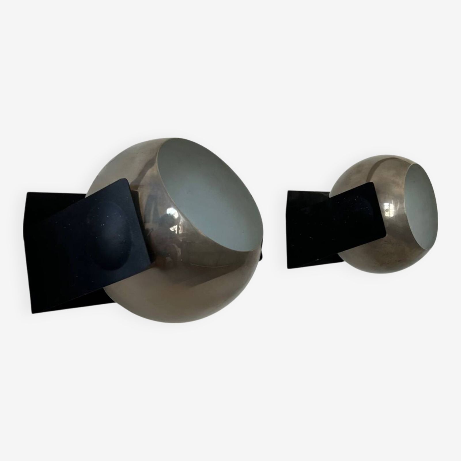 Pair Of Adjustable Wall Lights, Chrome And Matte Black Metal, France 1970