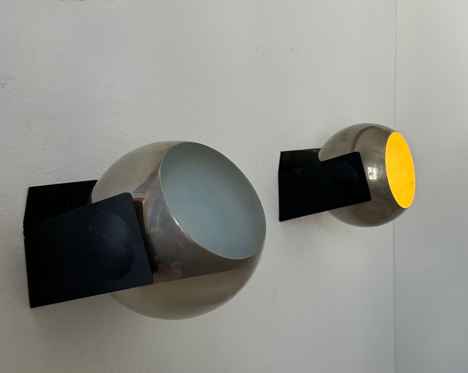 Pair Of Adjustable Wall Lights, Chrome And Matte Black Metal, France 1970 photo furniture