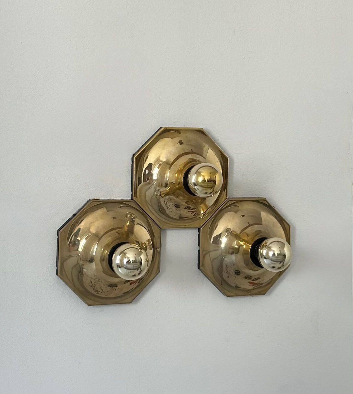 Set Of 3 Motoko Ishii Wall Lights For Staff Leuchten, Brass, 1970 photo furniture
