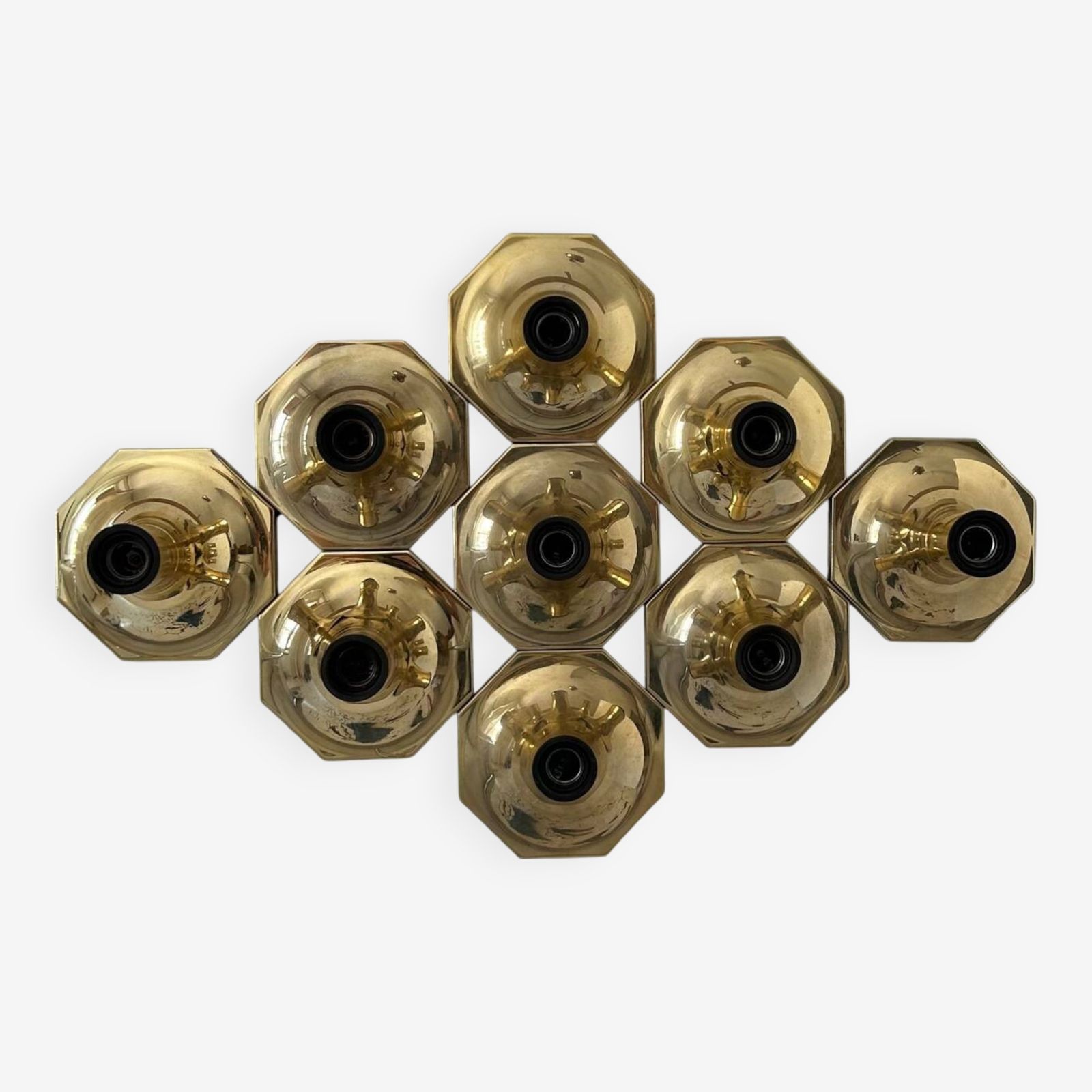 Set Of 9 Brass Wall Lights, Motoko Ishii For Staff Leuchten 1970