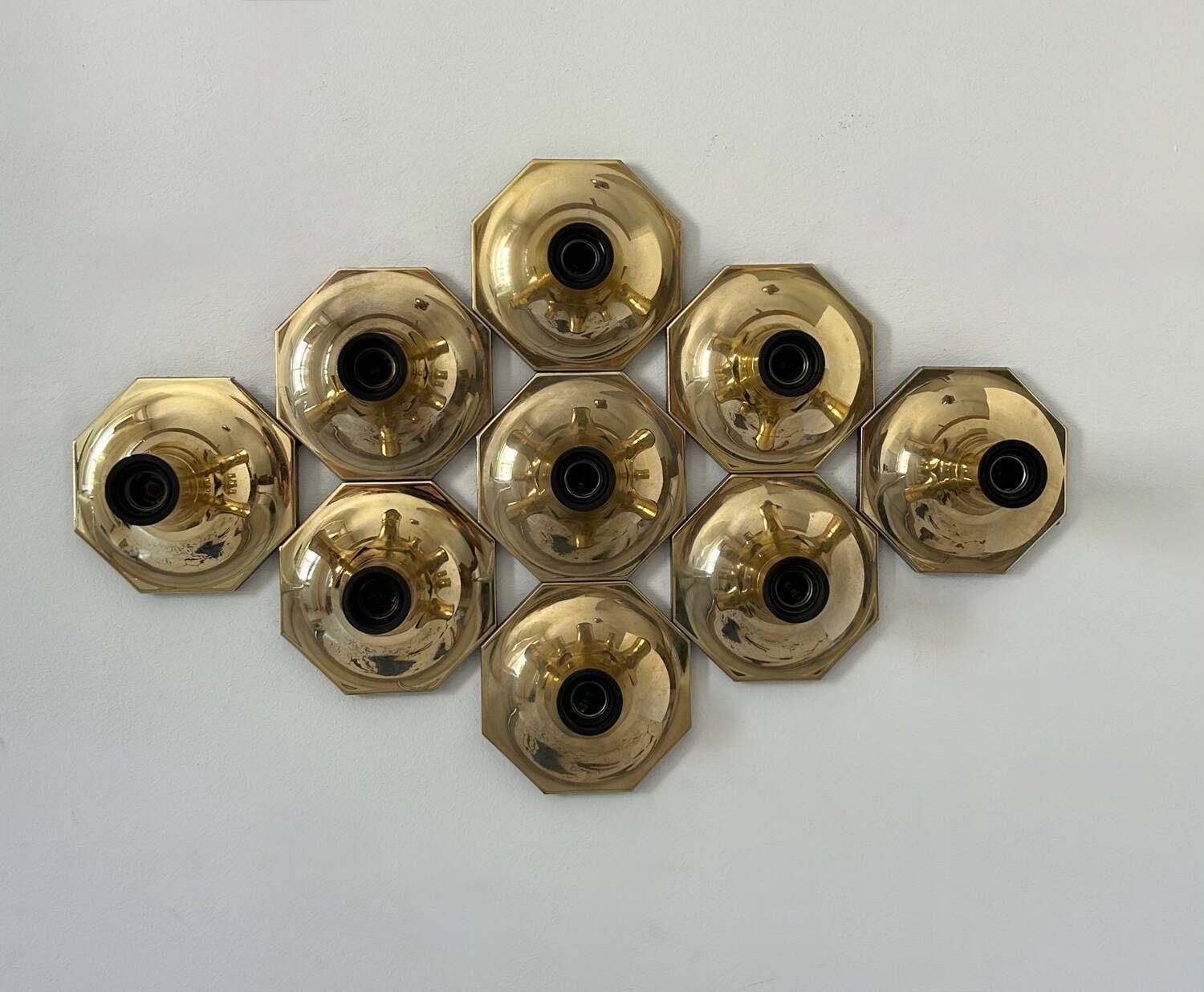 Set Of 9 Brass Wall Lights, Motoko Ishii For Staff Leuchten 1970 photo furniture