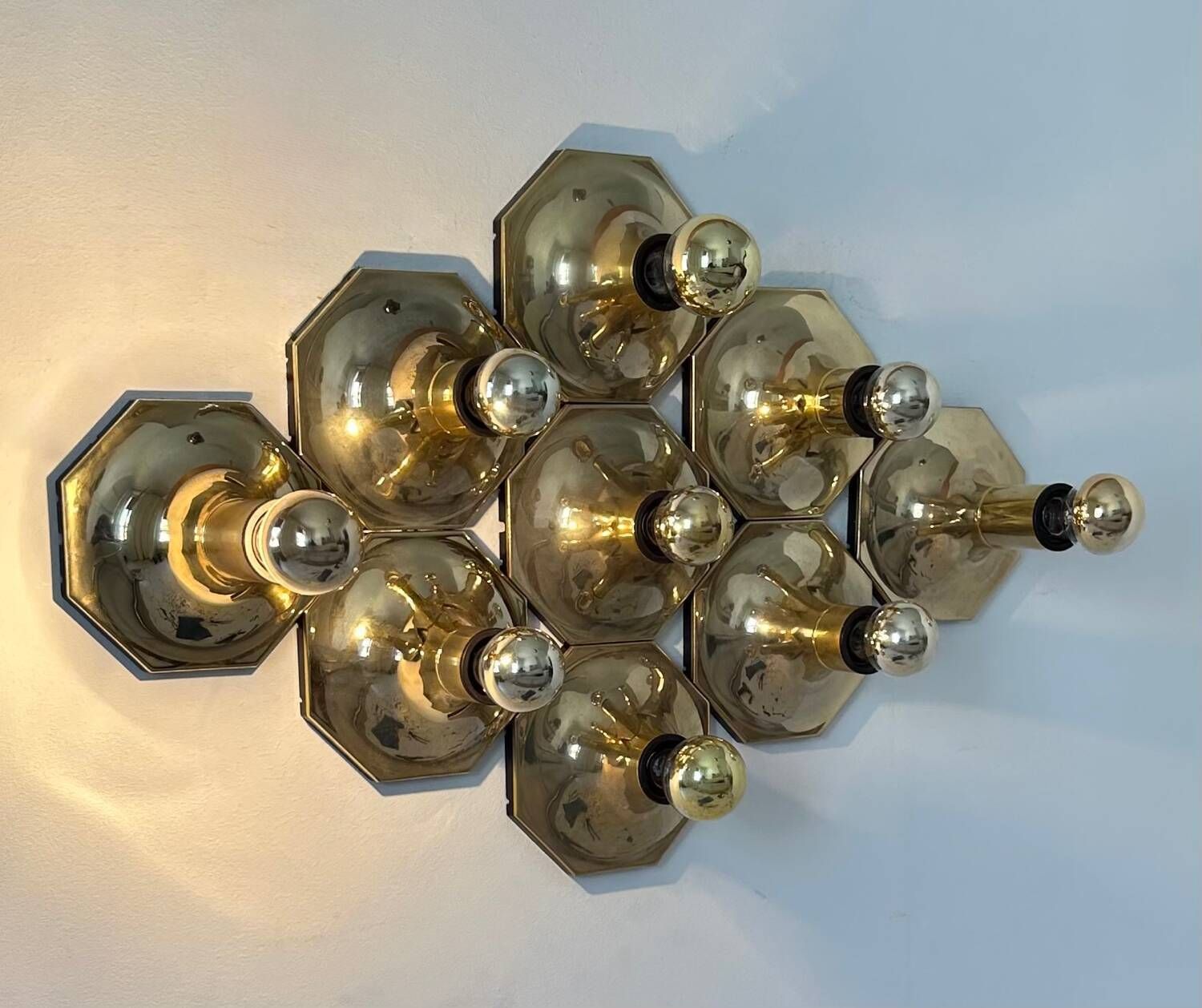 Set Of 9 Brass Wall Lights, Motoko Ishii For Staff Leuchten 1970 photo vinterior