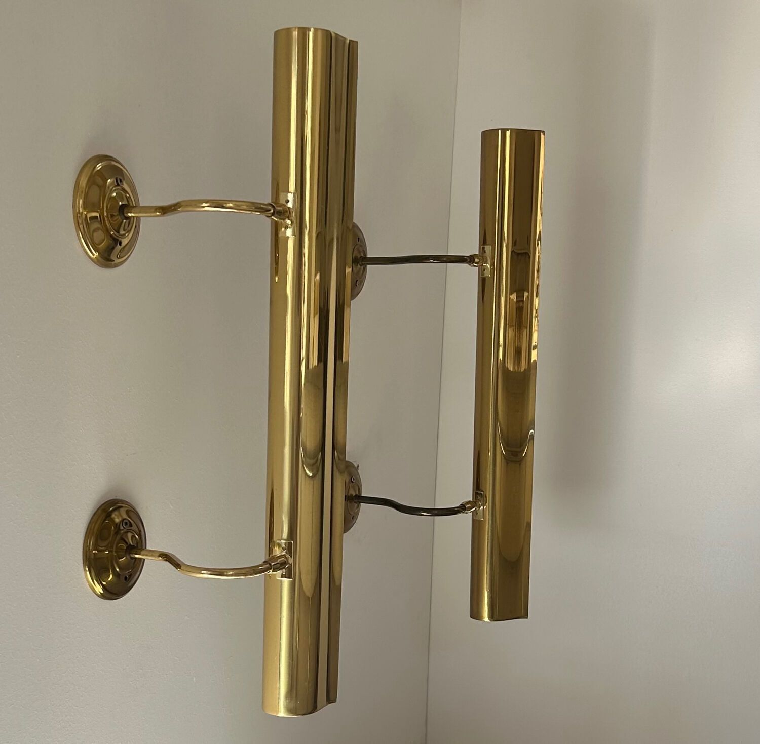 Pair Of Vintage Xl Adjustable Brass Wall Lights, France 1970 photo vintage