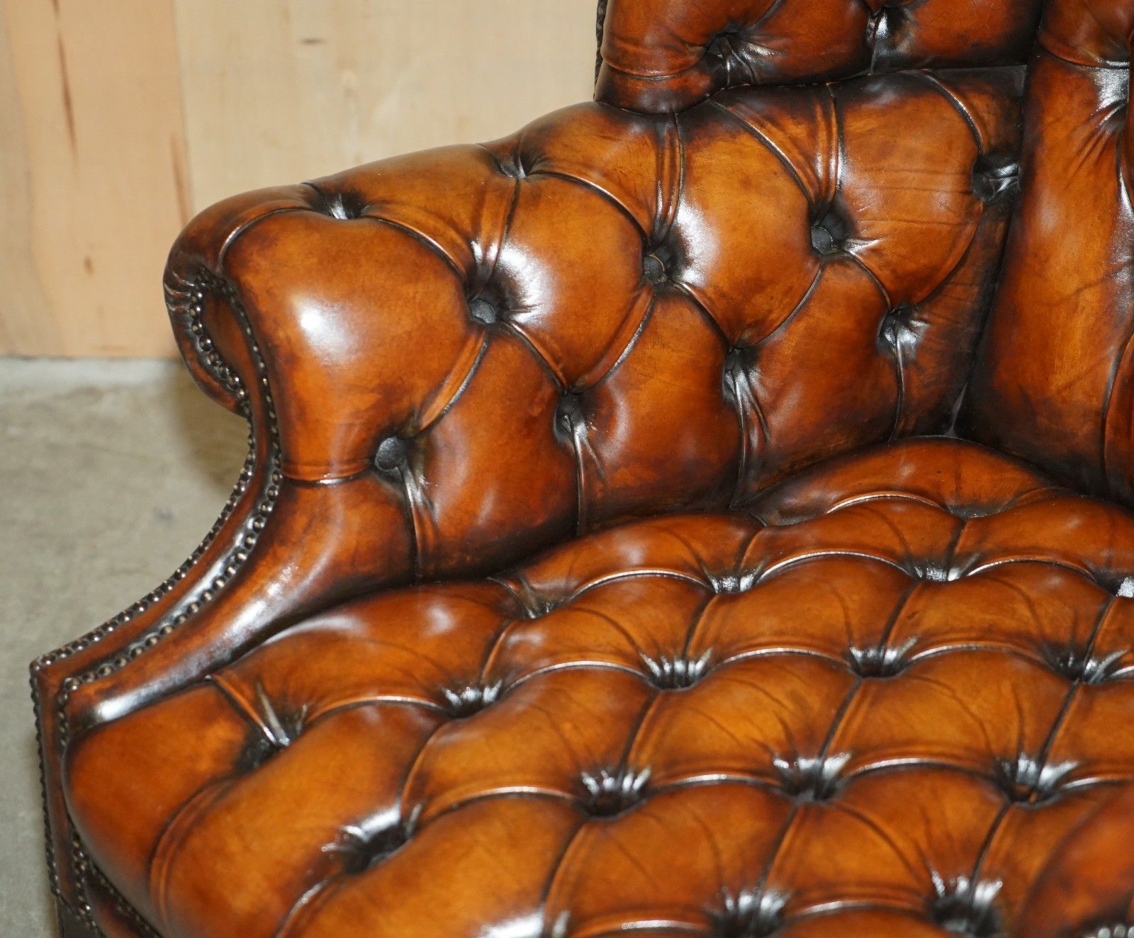 photo furniture Pair Of Restored Georgian H Framed Chesterfield All Tufted Wingback Armchairs
