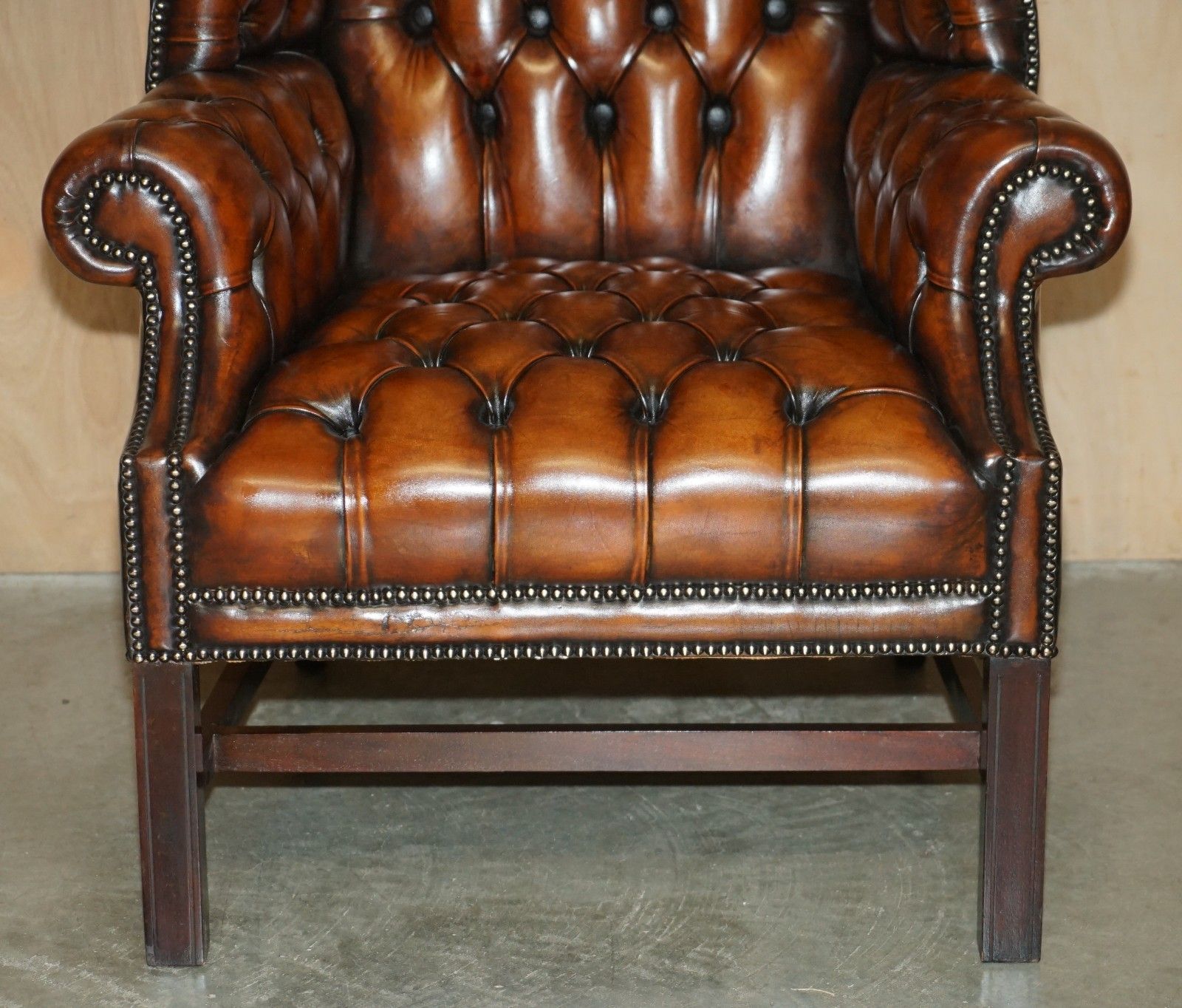 6950.0 Pair Of Restored Georgian H Framed Chesterfield All Tufted Wingback Armchairs photo