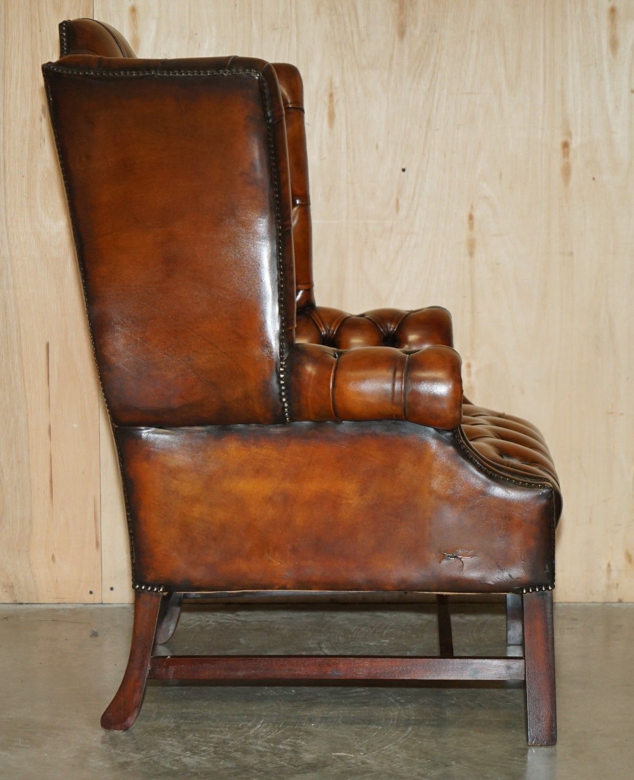 photo buy Pair Of Restored Georgian H Framed Chesterfield All Tufted Wingback Armchairs
