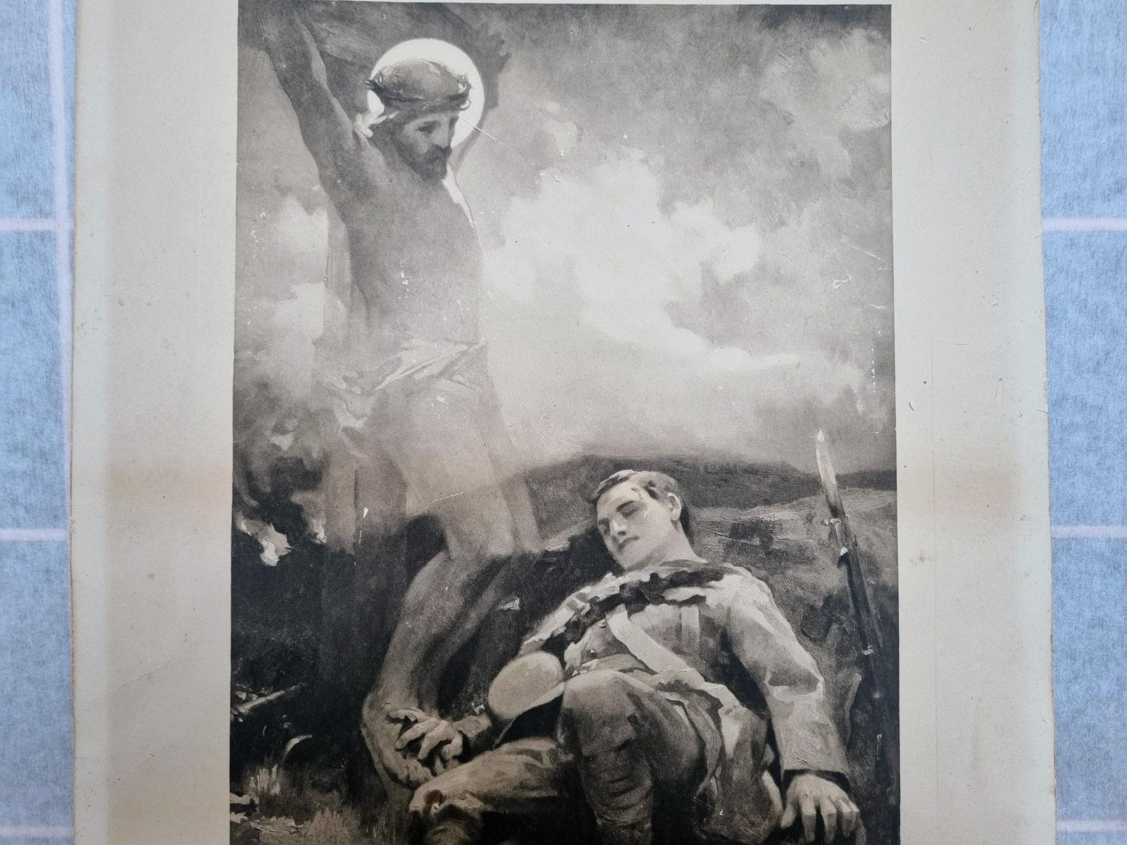 Ww1 The Great Sacrifice Antique Print, Soldier Militaria Collectible Picture, James Clark photo for sale