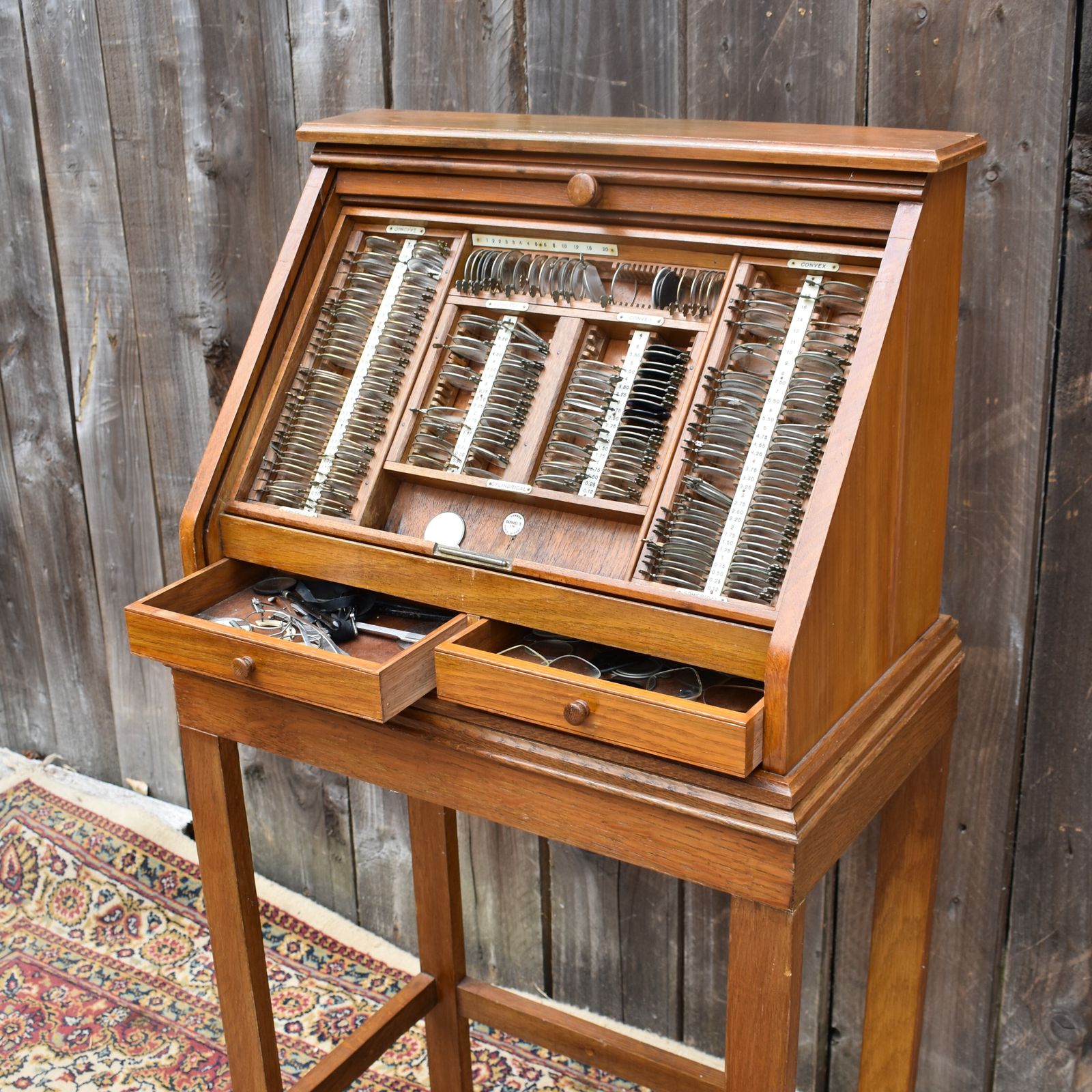 Antique 1900s Raphael's London Optometrist Opticians Tambour Fronted Oak Cabinet photo furniture