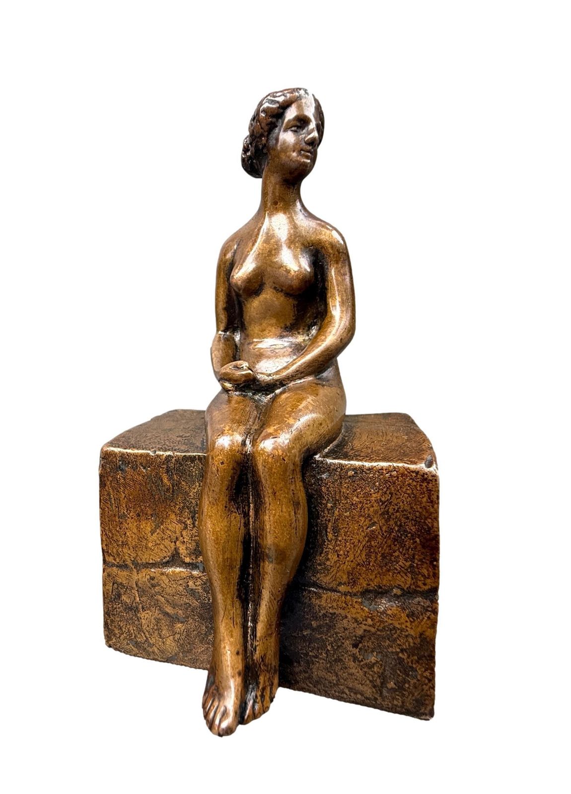 Rare Bronze Sculpture By Ary Bitter, Seated Nude Woman, 1930s Art Deco Statue photo vintage