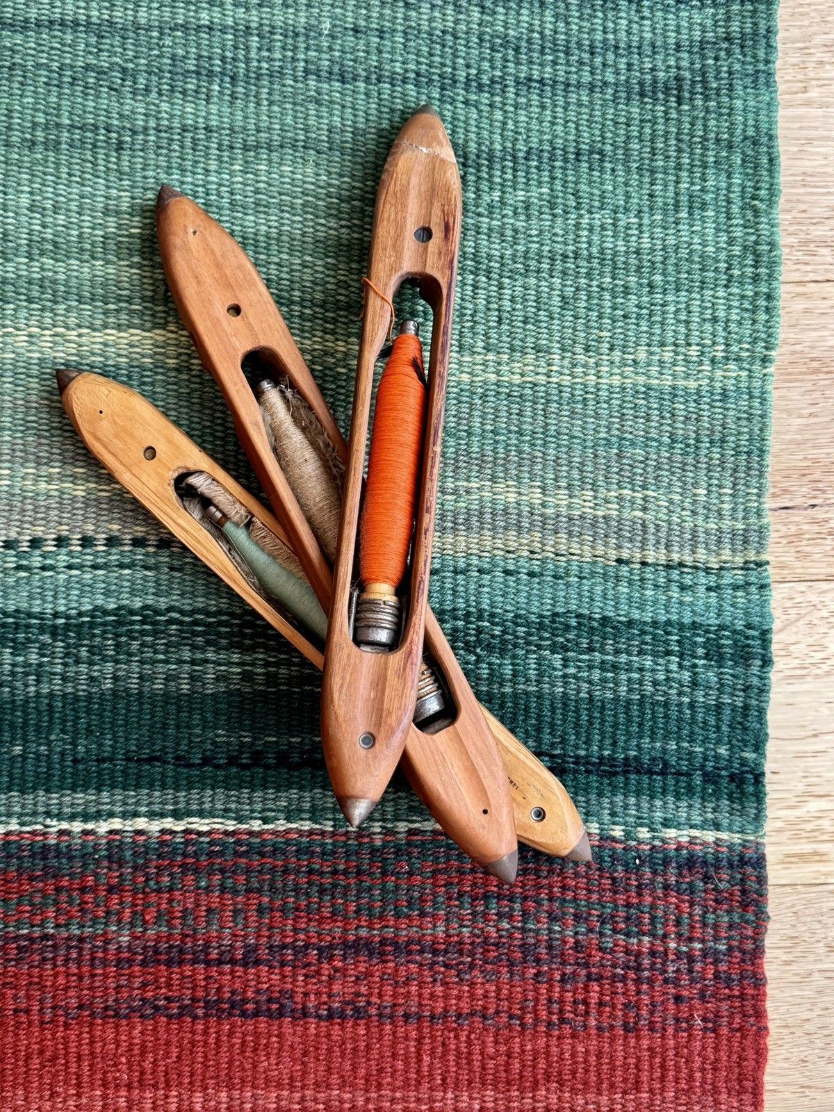 Set Of 3 Vintage French Heuchel Wooden Boat Spool/Shuttle/Weaving/Loom Bobbins