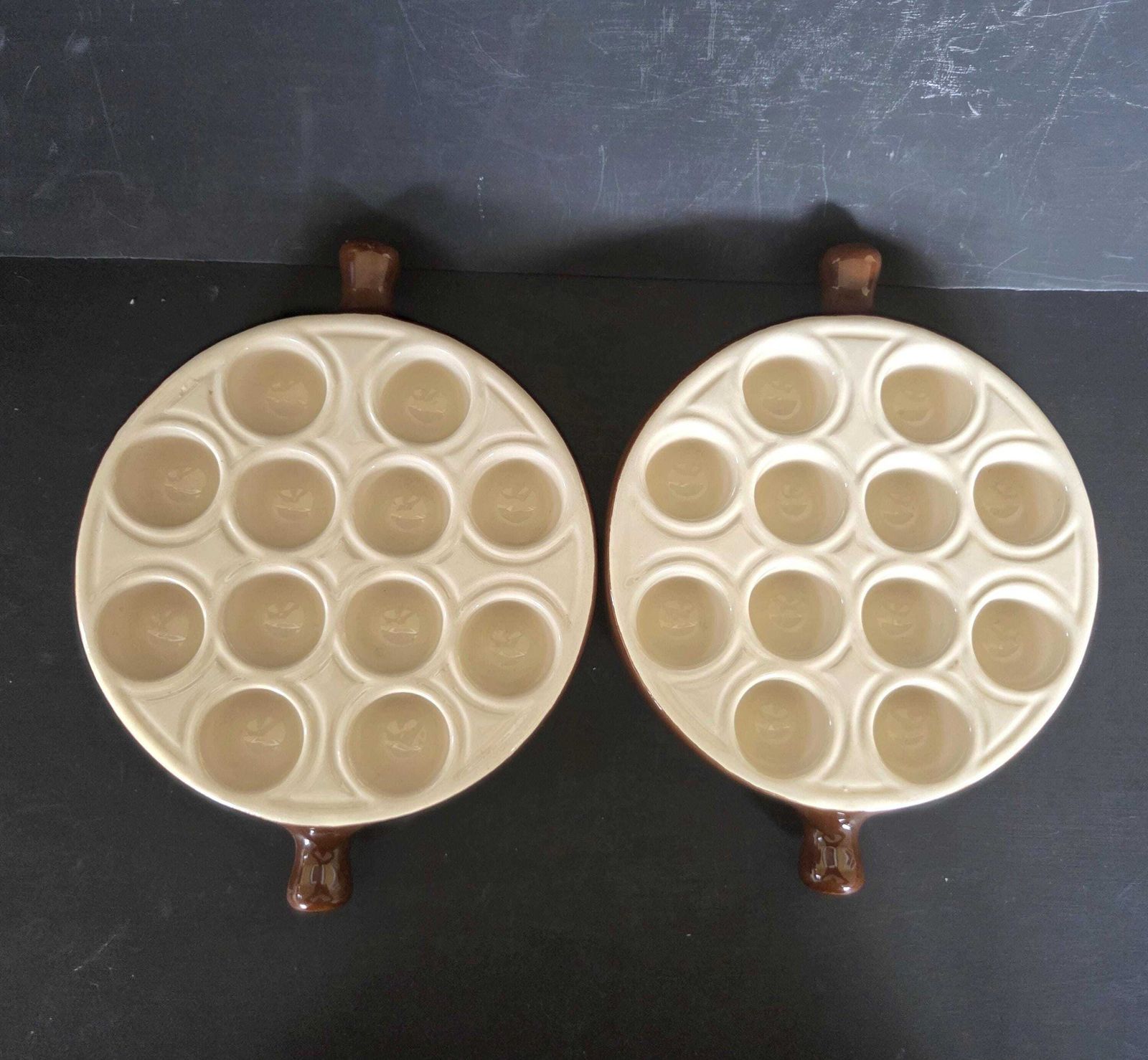A Vintage Pair Of Emile Henry Heavy Duty Ceramic Escargot Or Snail Plates (Holds 12 Escargot), France, 1980s photo 54.0
