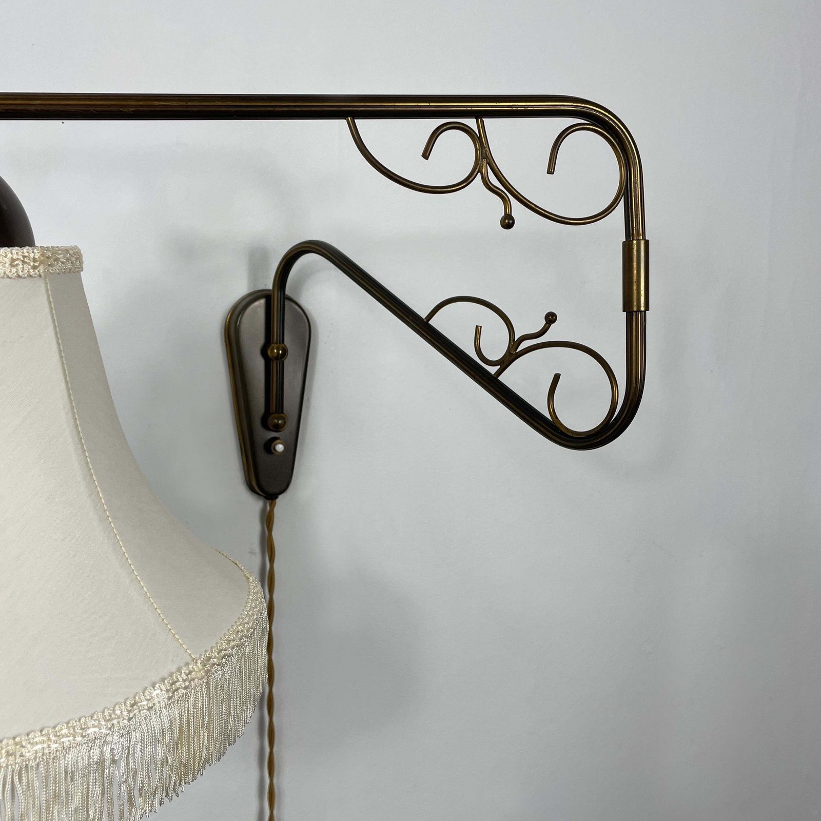 Brass And Fabric Wall Lamp With Joint, Sweden 1940s photo buy