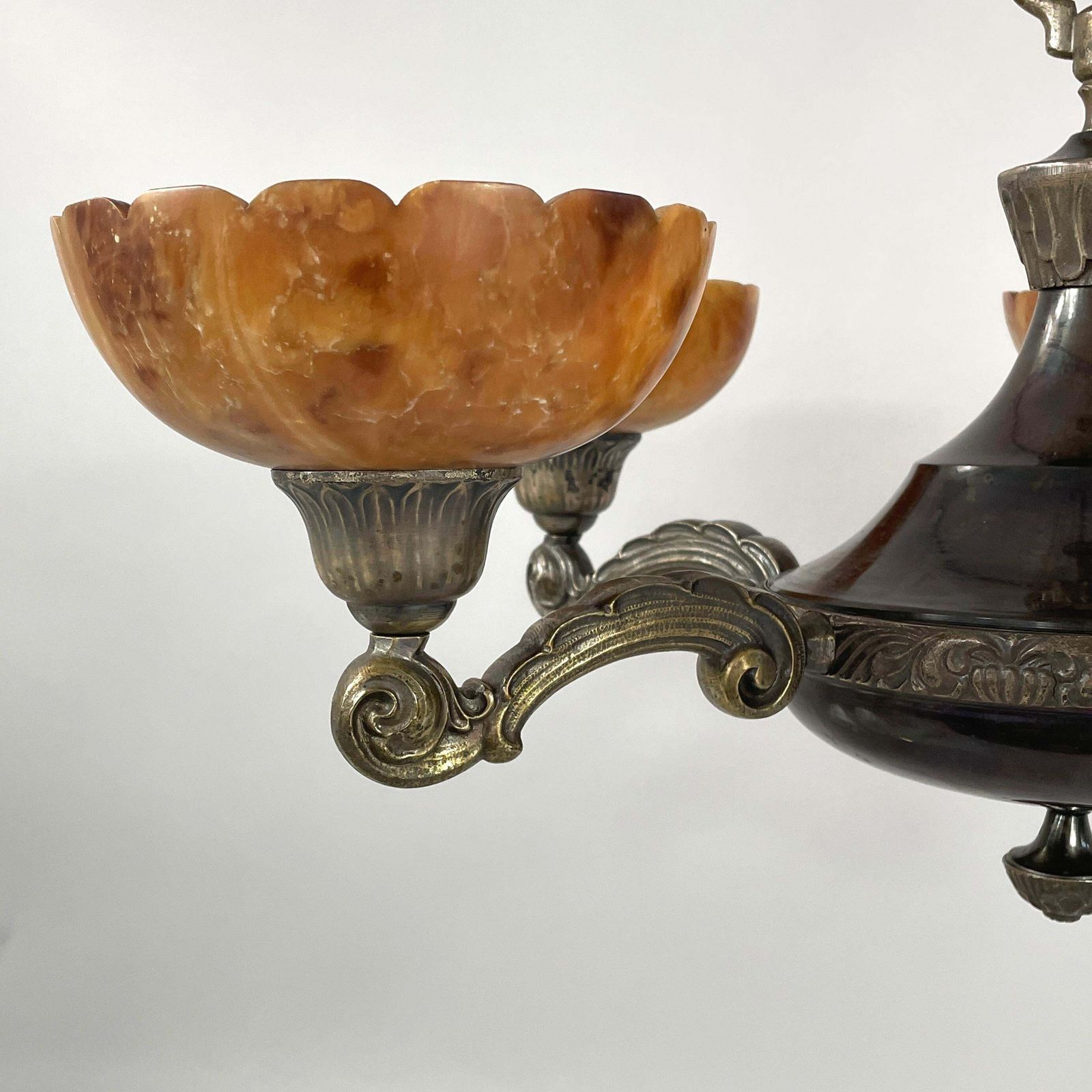 Nickel Plated 5 Light Chandelier Made Of Brass And Alabaster, Sweden 1920s To 1930s photo buy