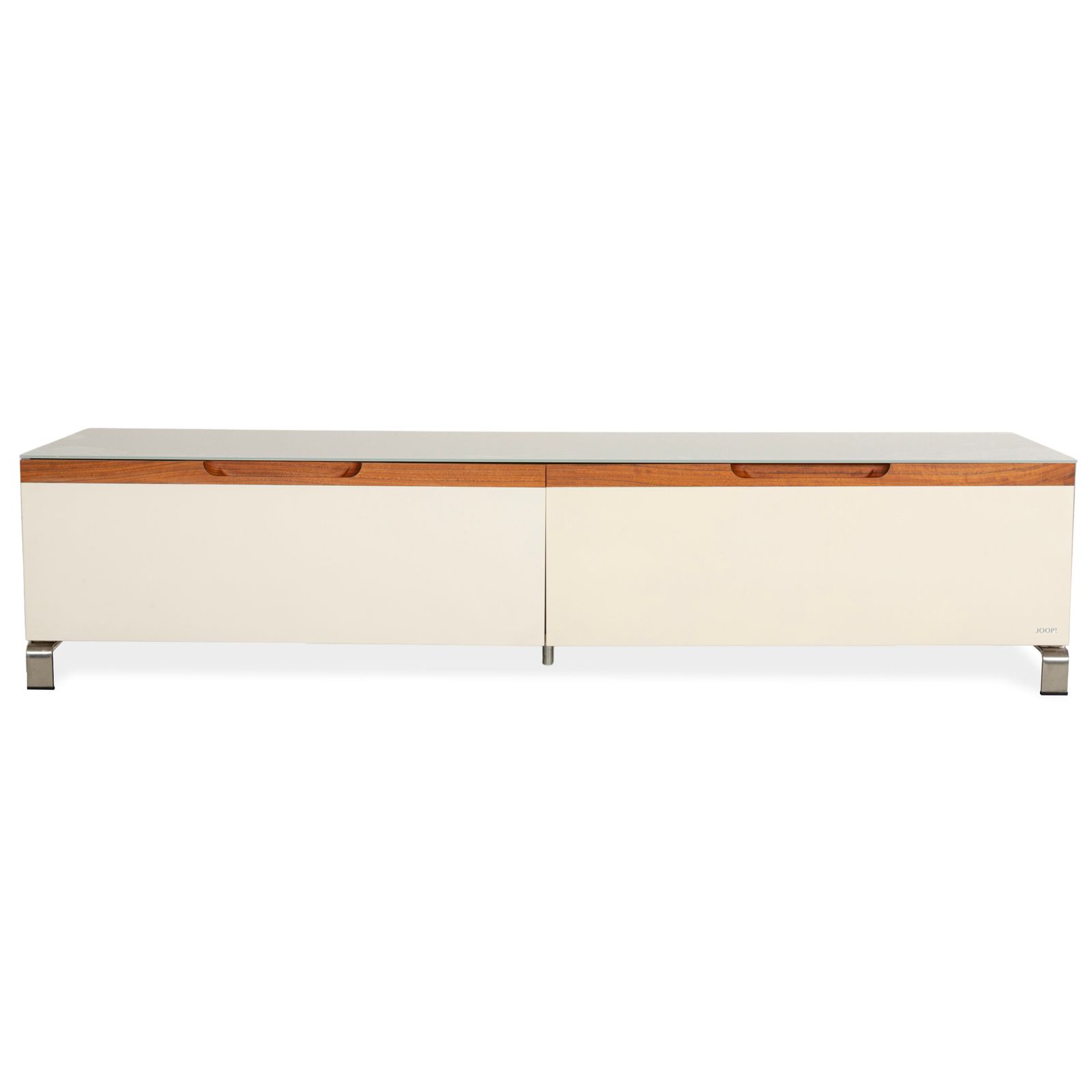 Enfilade Joop! en verre, blanc et brun, avec tiroirs