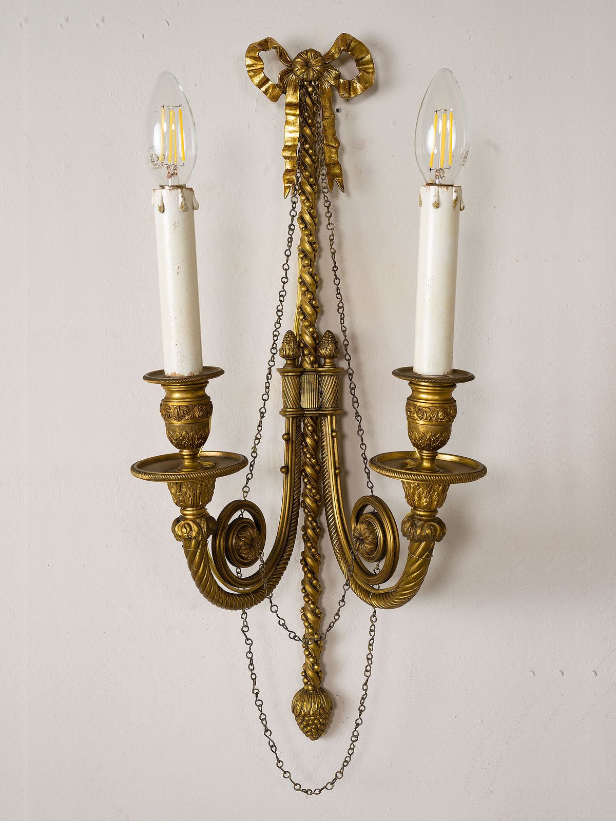 Pair Of Hand Chiseled Gilt Bronze Wall Sconces, France, Napoleon III Period. photo furniture