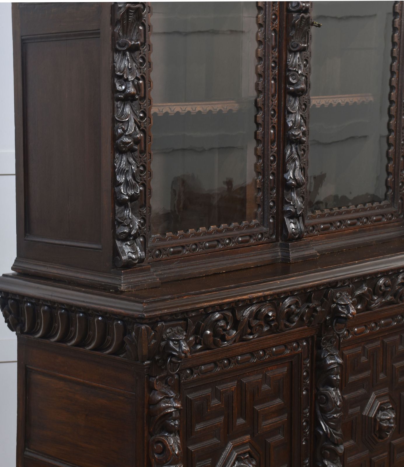 Furniture Renaissance Revival Carved Oak Two Door Bookcase photo