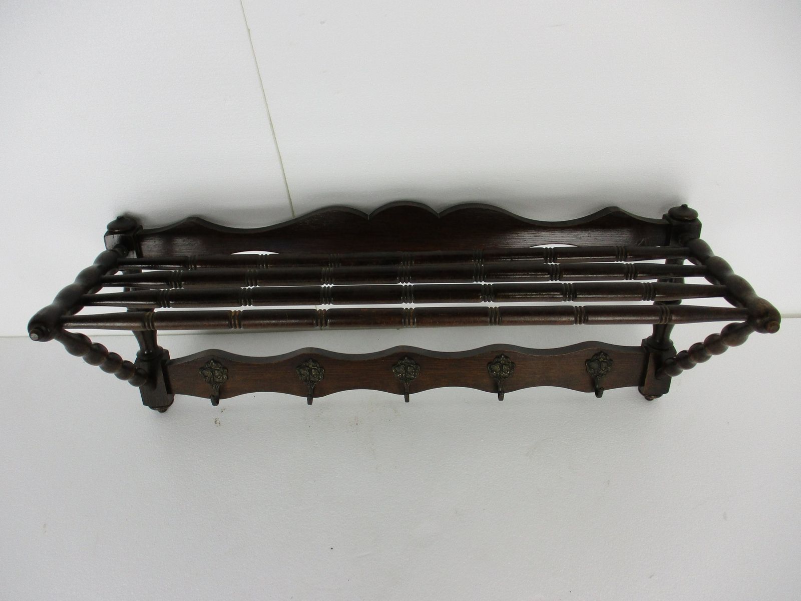 Hand Carved Wood  Wall Shelf Coat Hat Kitchen Rack Bobbin Pieces Edwardian Barn photo Furniture